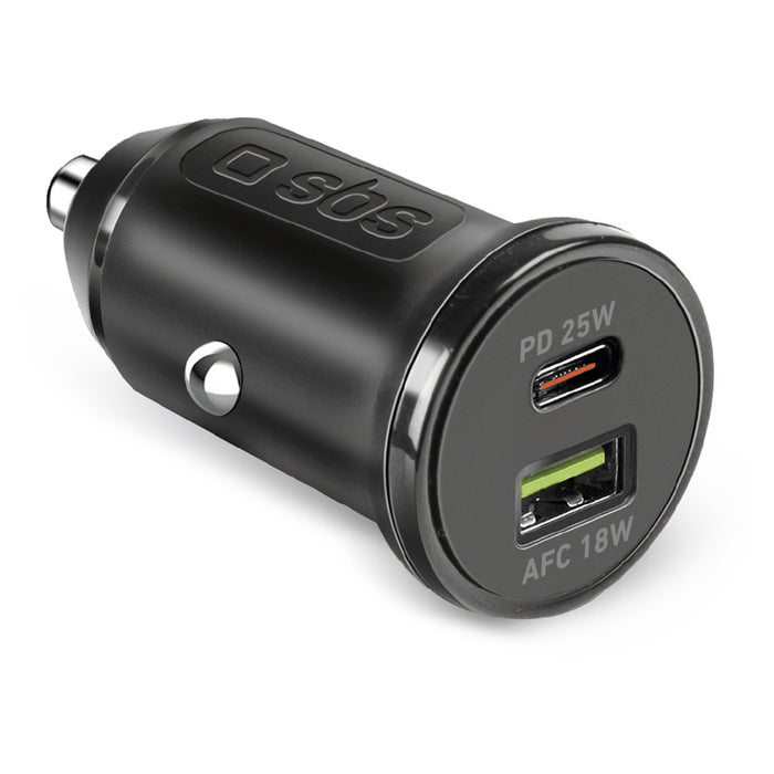 SBS TECRPD25W Car Charger 25W USB-A USB-C with Power Delivery - Black