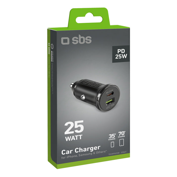 SBS TECRPD25W Car Charger 25W USB-A USB-C with Power Delivery - Black