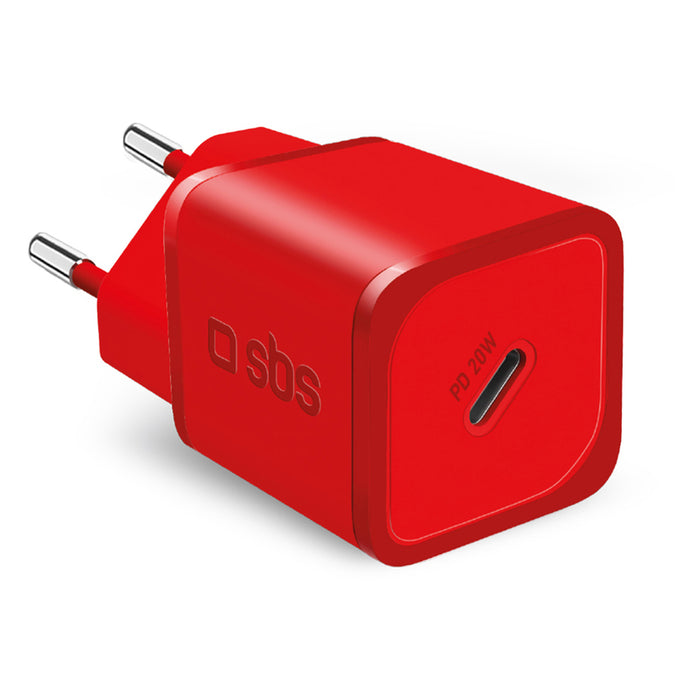 SBS TETRGAN1C20R 20W GaN Wall Charger with Power Delivery - Red