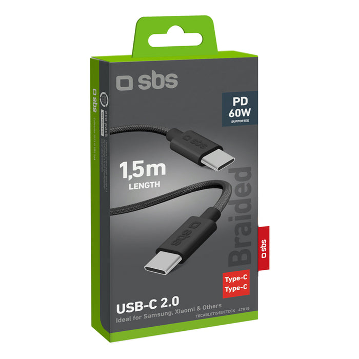 SBS TECABLETISSUETCK USB-C - USB-C 1.5m 60W braided cable - black