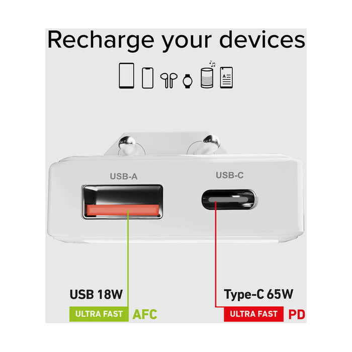 Laptop charger SBS FLEXI 65W PD USB-C+A 98497