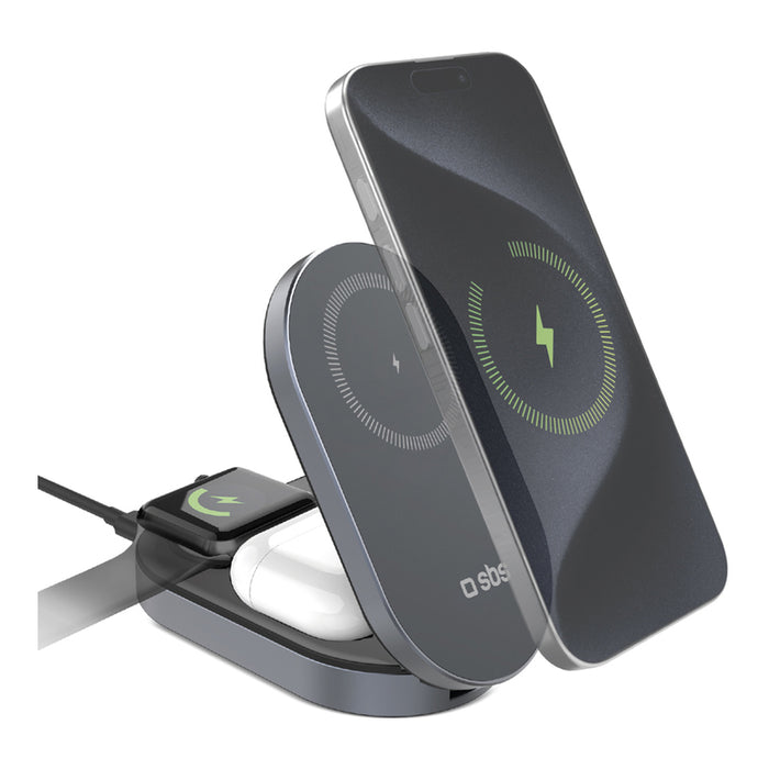 Foldable 3in1 wireless stand, QI2 and MFI