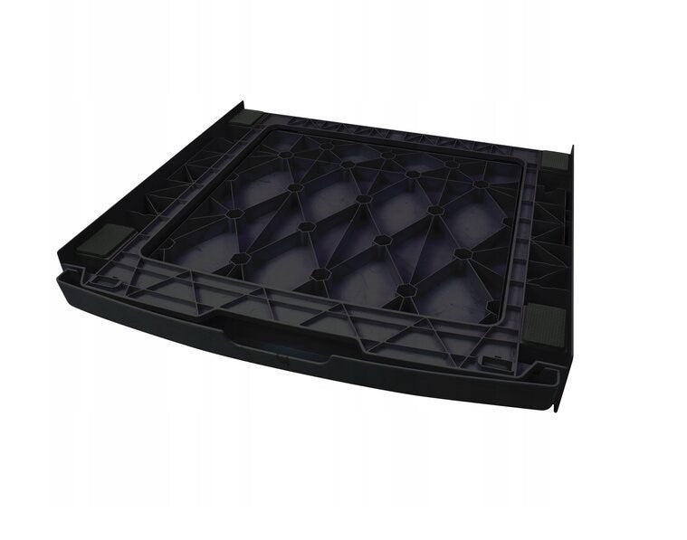 Washing machine and dryer stacking kit with drawer and strap, black