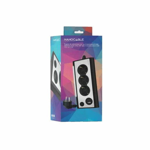 Schuko 3 Way Multi-socket Adapter NANOCABLE 10.37.0013-BK USB x 2 - Разклонители<<<Електроника Периферни и резервни