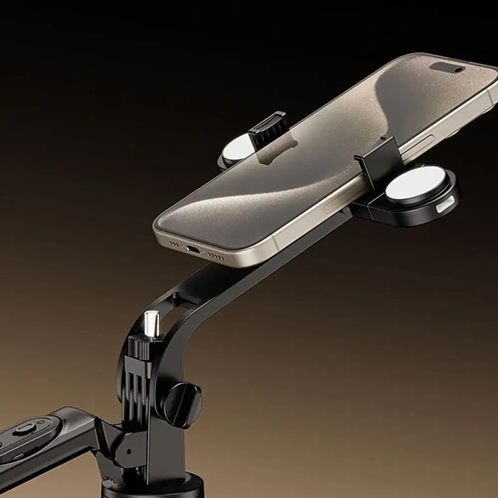 Selfie stick WH181D-Y1S 1.75m aluminum alloy telescopic tripod with dual lamp and phone holder - black - Photo