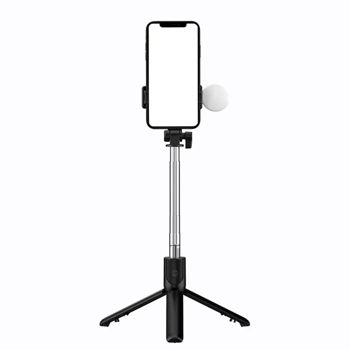 Selfie stick WH1YXS telescopic tripod 1m with round lamp and phone holder - black - Photo accessories<<<HurtelXML