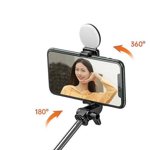 Selfie stick WH1YXS telescopic tripod 1m with round lamp and phone holder - black - Photo accessories<<<HurtelXML