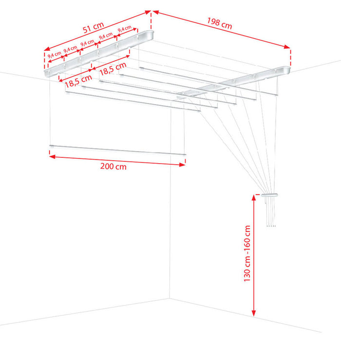 CEILING SPACE CLOTHES DRYER 2 M 6 POSITIONS SEPIO