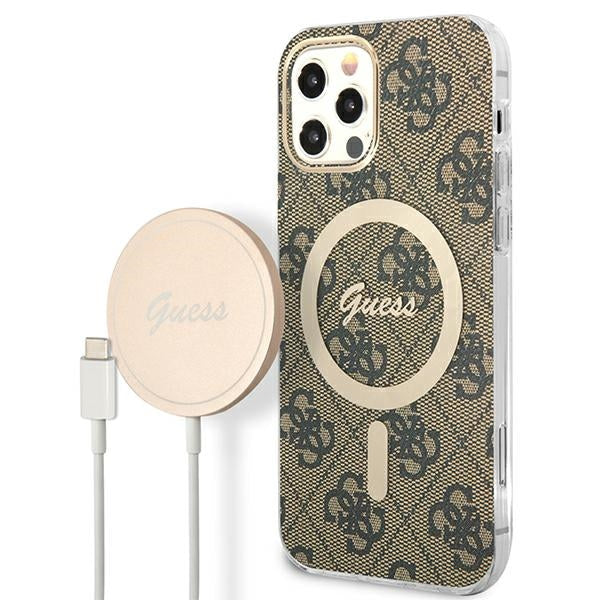 Set Guess GUBPP12MH4EACSW Case+ Charger iPhone 12/12 Pro brown/brown hard case 4G Print MagSafe - Cell phone cases