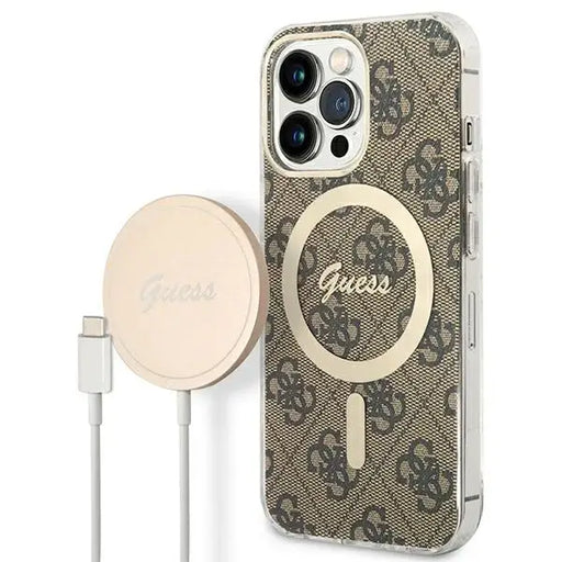 Set Guess GUBPP13XH4EACSW Case+ Charger iPhone 13 Pro Max brown/brown hard case 4G Print MagSafe - Cell phone cases