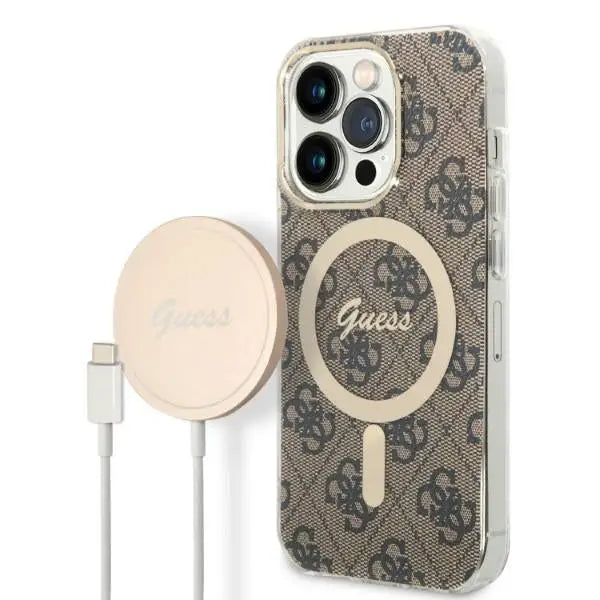 Set Guess GUBPP14LH4EACSW Case+ Charger iPhone 14 Pro 6.1’’ brown/brown hard case 4G Print MagSafe - Cell phone cases