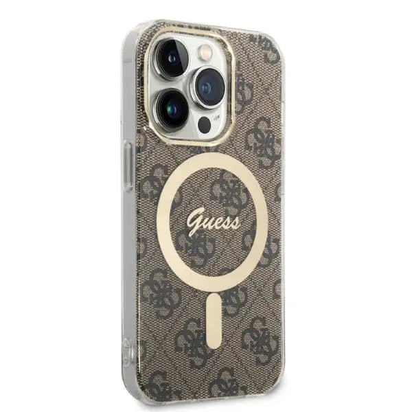 Set Guess GUBPP14LH4EACSW Case+ Charger iPhone 14 Pro 6.1’’ brown/brown hard case 4G Print MagSafe - Cell phone cases