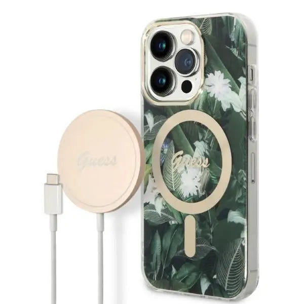 Set Guess GUBPP14LHJEACSA Case+ Charger iPhone 14 Pro 6.1’’ green/green hard case Jungle MagSafe - Cell phone cases