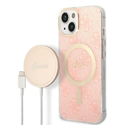 Set Guess GUBPP14MH4EACSP Case+ Charger iPhone 14 Plus 6.7’’ pink/pink hard case 4G Print MagSafe - Cell phone cases