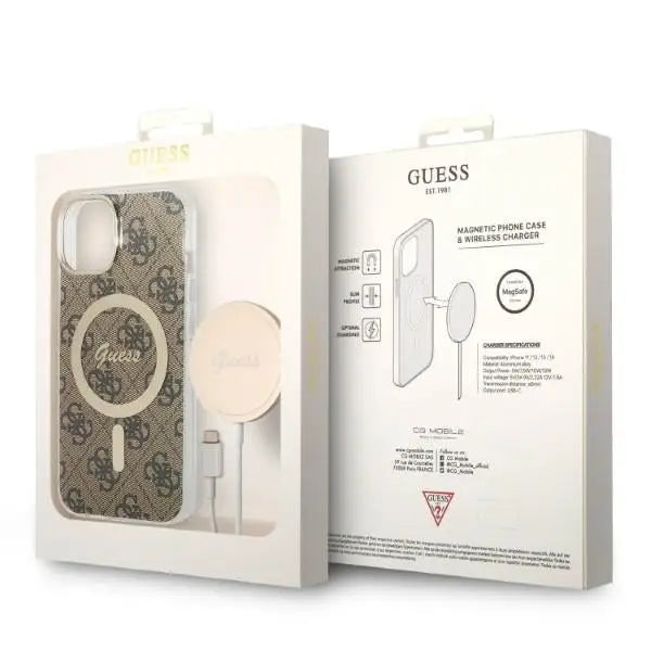 Set Guess GUBPP14MH4EACSW Case+ Charger iPhone 14 Plus 6.7’’ brown/brown hard case 4G Print MagSafe - Cell phone cases