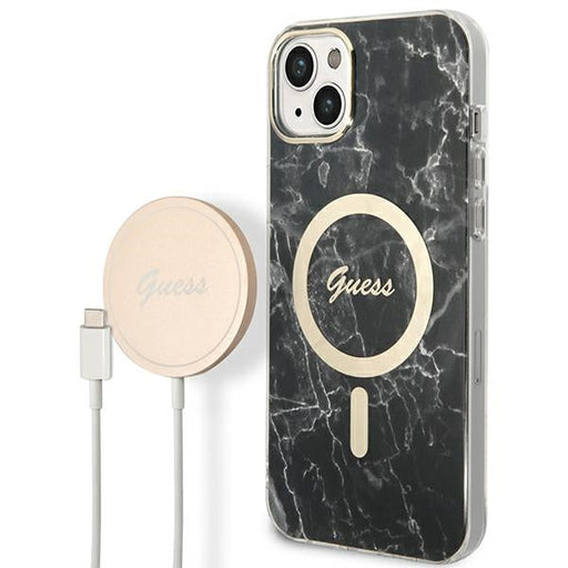 Set Guess GUBPP14MHMEACSK Case+ Charger iPhone 14 Plus 6.7’’ black/black hard case Marble MagSafe - Cell phone cases