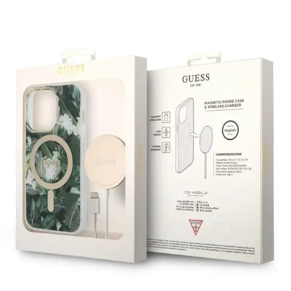 Set Guess GUBPP14XHJEACSA Case+ Charger iPhone 14 Pro Max 6.7’’ green/green hard case Jungle MagSafe - Cell phone cases