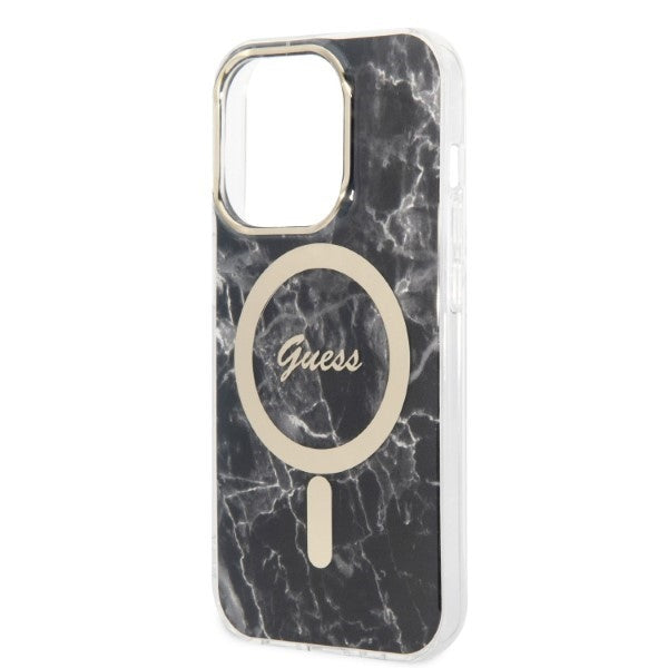 Set Guess GUBPP14XHMEACSK Case+ Charger iPhone 14 Pro Max 6.7’’ black/black hard case Marble MagSafe - Cell phone cases
