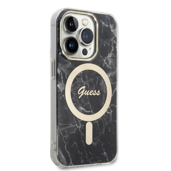 Set Guess GUBPP14XHMEACSK Case+ Charger iPhone 14 Pro Max 6.7’’ black/black hard case Marble MagSafe - Cell phone cases