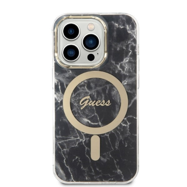 Set Guess GUBPP14XHMEACSK Case+ Charger iPhone 14 Pro Max 6.7’’ black/black hard case Marble MagSafe - Cell phone cases