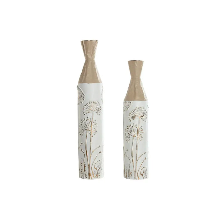 Set of 2 Vases Home ESPRIT Beige Light brown Metal 13,5 x 13,5 x 71 cm (2 Pieces) - Декорация и Осветление<<<Дом