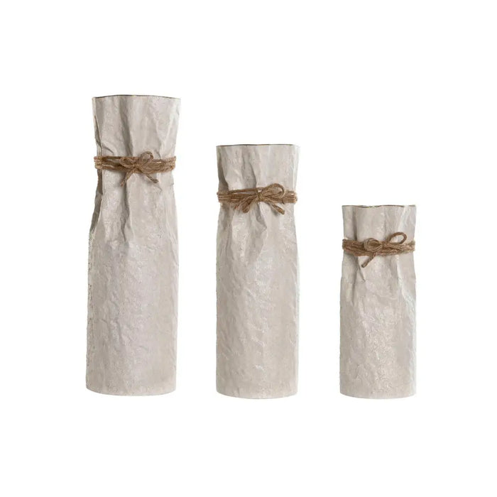 Set of 3 Vases Home ESPRIT Beige Metal Rope 17 x 17 x 54 cm (3 Pieces) - Декорация и Осветление<<<Дом
