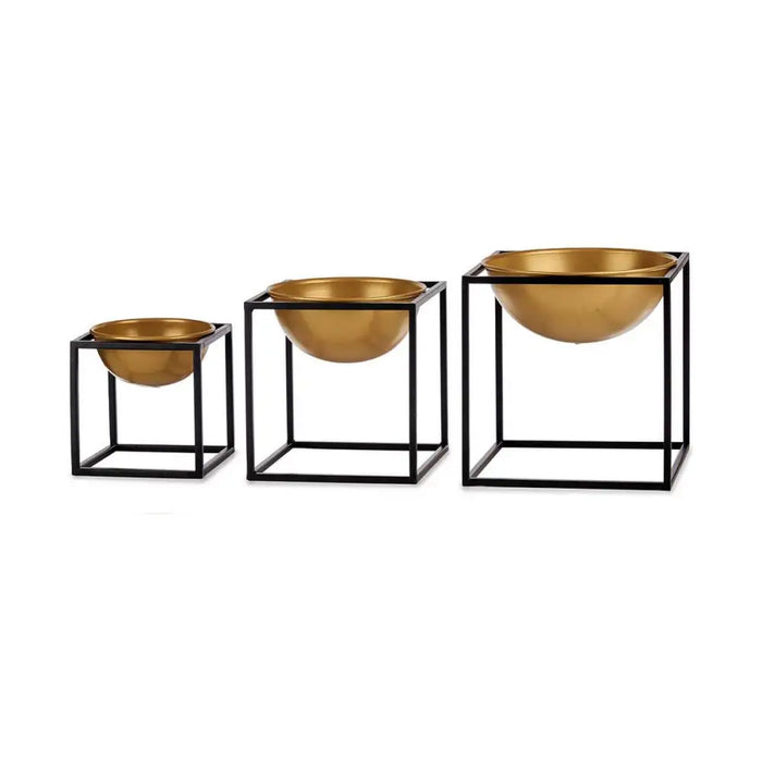 Set of bowls Gift Decor Black Golden 23 x 24 x 23 cm Decoration (3 Pieces) (3 Units) - Декорация и Осветление<<<Дом