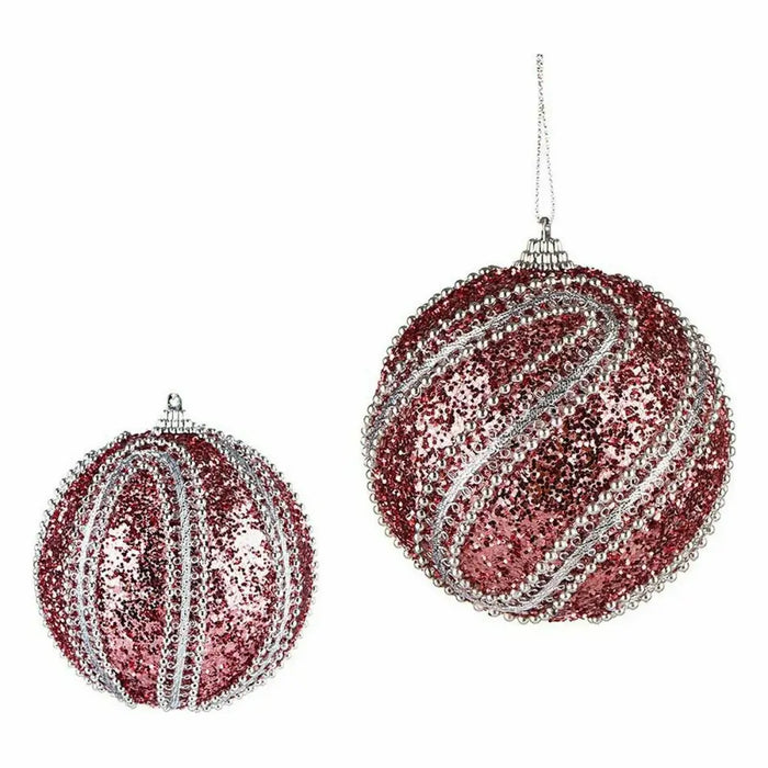 Set of Christmas balls Krist+ Pink Silver PVC Ø 10 cm With relief (12 Units) - Декорация и Осветление<<<Дом