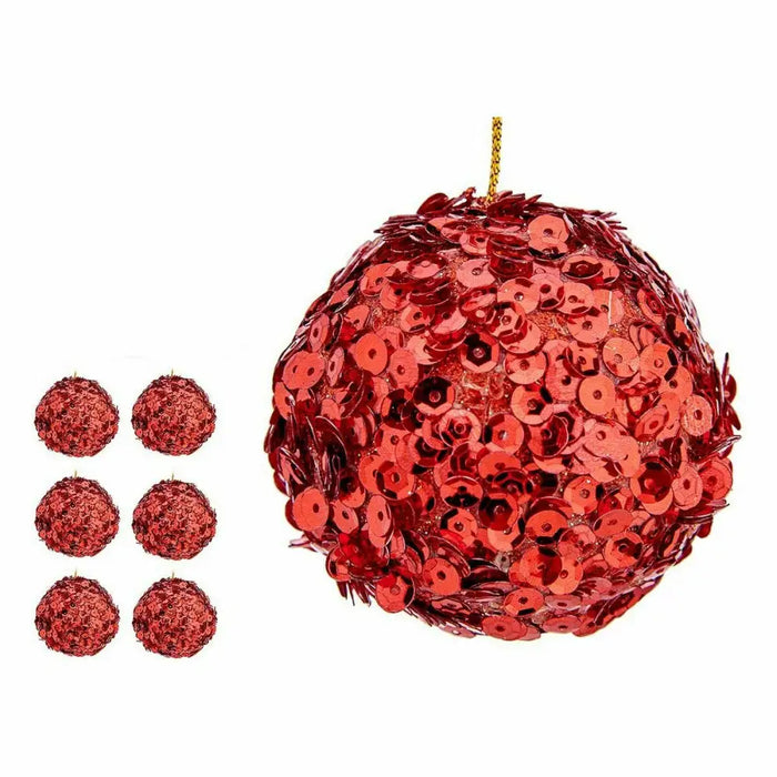 Set of Christmas balls Krist+ Red Plastic Sequins (8 Units) - Декорация и Осветление<<<Дом Градина<<<BigBuy&&&Коледни