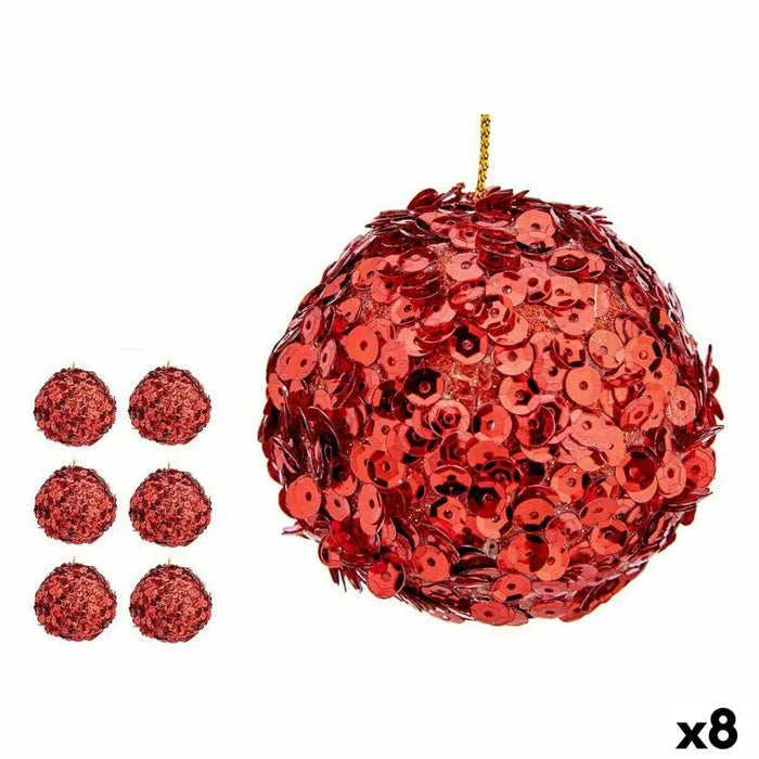 Set of Christmas balls Krist+ Red Plastic Sequins (8 Units) - Декорация и Осветление<<<Дом Градина<<<BigBuy&&&Коледни