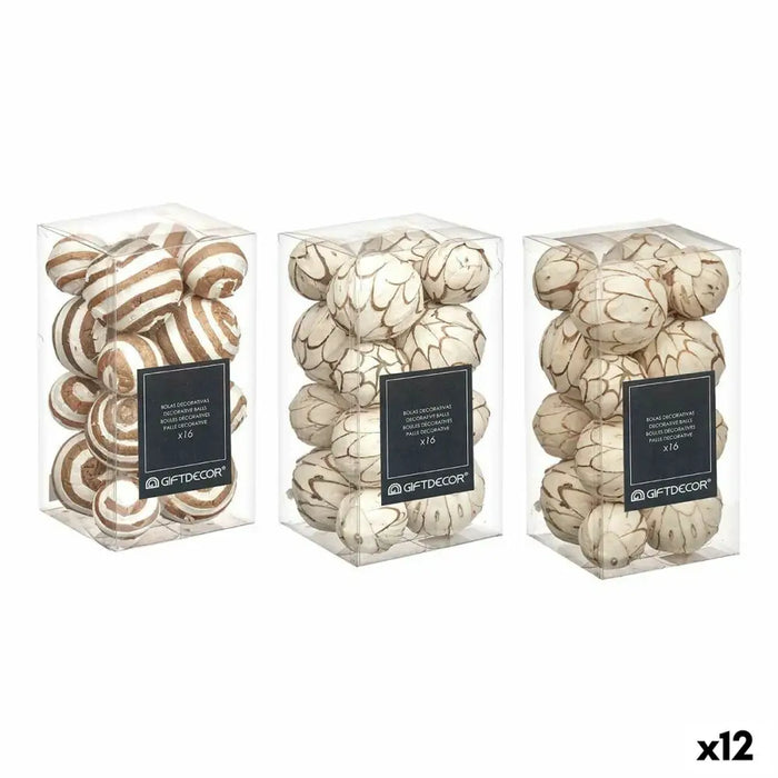 Set of Decorative Balls Gift Decor White Brown 10 x 20 x 10 cm (12 Units) - Други артикули за декорация<<<Декорация и