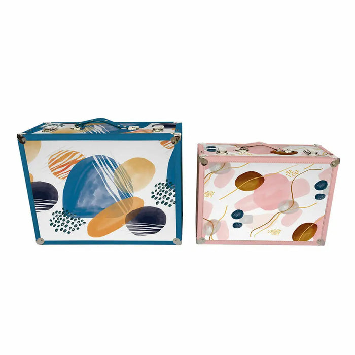 Set of decorative boxes DKD Home Decor Abstract Wood Polyester (43 x 19 x 34 cm) (2 pcs) - Декорация и Осветление<<<Дом