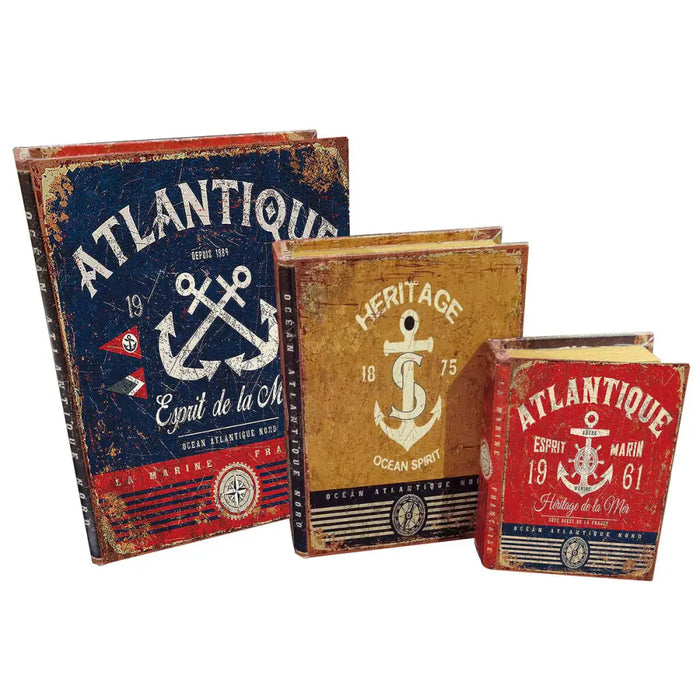 Set of decorative boxes Home ESPRIT Multicolour Wood Canvas Anchor - Декорация и Осветление<<<Дом