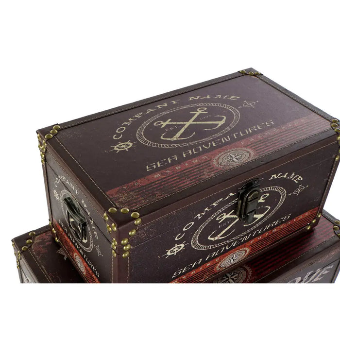 Set of decorative boxes Home ESPRIT Multicolour Wood Canvas - Декорация и Осветление<<<Дом Градина<<<BigBuy&&&Други