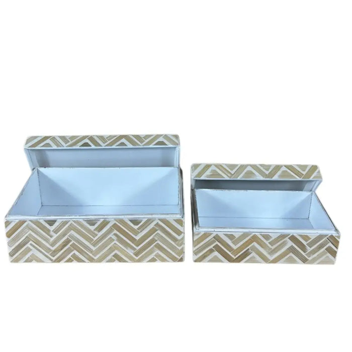 Set of decorative boxes Home ESPRIT White Brown Resin Bamboo Tropical (2 Units) - Декорация и Осветление<<<Дом