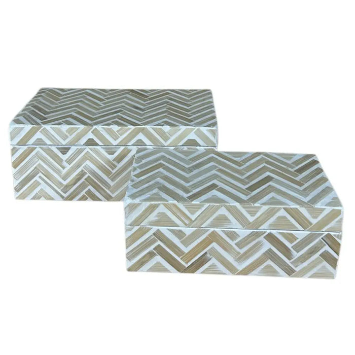 Set of decorative boxes Home ESPRIT White Brown Resin Bamboo Tropical (2 Units) - Декорация и Осветление<<<Дом