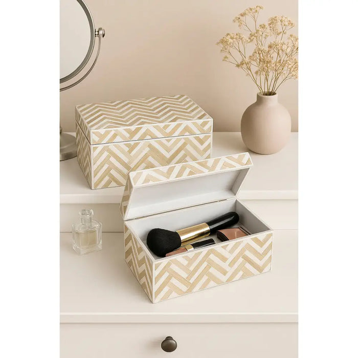Set of decorative boxes Home ESPRIT White Brown Resin Bamboo Tropical (2 Units) - Декорация и Осветление<<<Дом