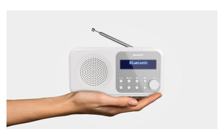 Sharp Radios DR-P420(WH), PORTABLE DIGITAL RADIO, Bluetooth 5.0, 20 DAB+/DAB/FM, Auto time/date, LCD Display, Dual alarm,Micro USB x1 (power supply),3.5mm Headphone jack / line-out, SNOWY WHITE