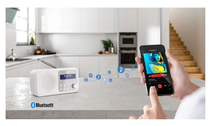 Sharp Radios DR-P420(WH), PORTABLE DIGITAL RADIO, Bluetooth 5.0, 20 DAB+/DAB/FM, Auto time/date, LCD Display, Dual alarm,Micro USB x1 (power supply),3.5mm Headphone jack / line-out, SNOWY WHITE