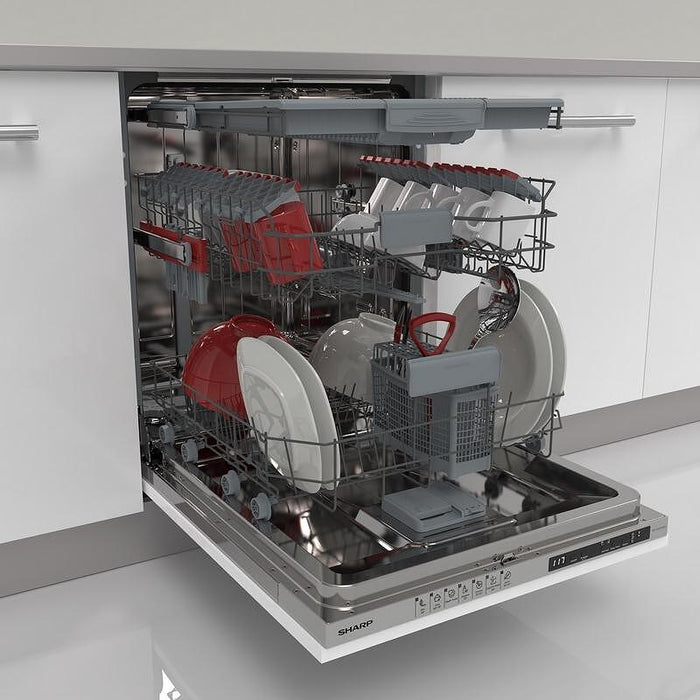 Built-in dishwasher Sharp QW-NI27I47DX, 15 sets, D, 600 W, mm