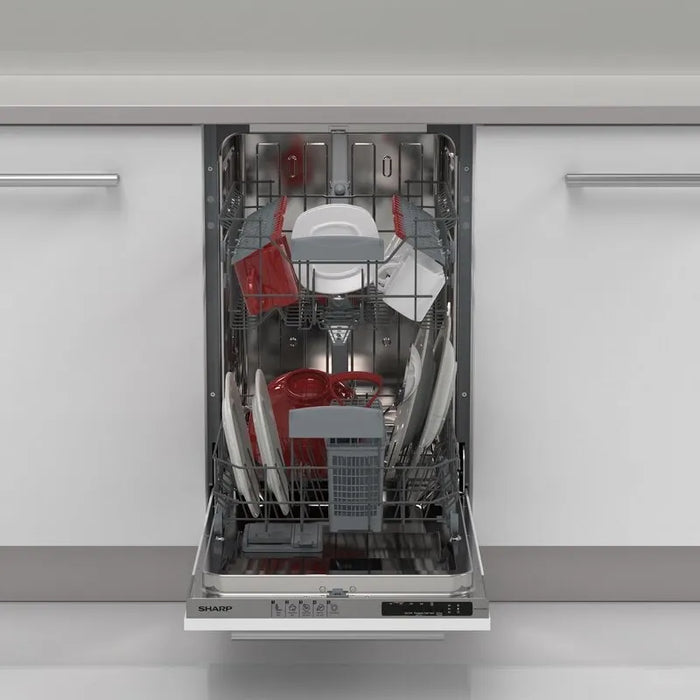 Built-in dishwasher Sharp QW-NS14I49EX, 10 place settings, 45 W, mm, E