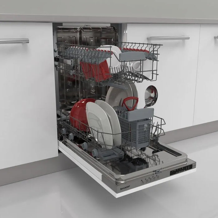 Built-in dishwasher Sharp QW-NS14I49EX, 10 place settings, 45 W, mm, E