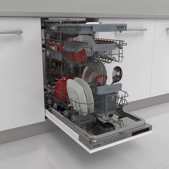 Built-in dishwasher Sharp QW-NS1GI47EX, 10 sets, E, 45 W, mm