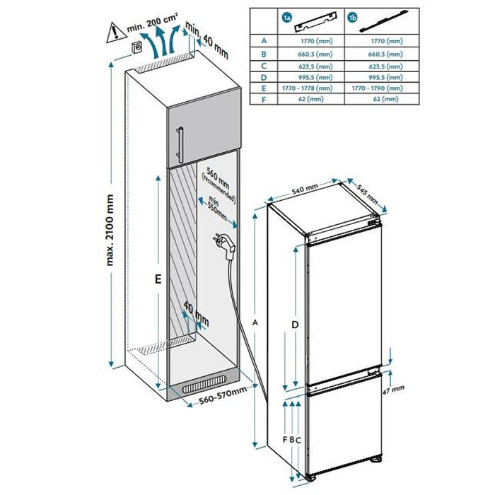 Built-in refrigerator with freezer Sharp SJ-BE235E2XS-EU, 233 l, E, No Frost, Yes
