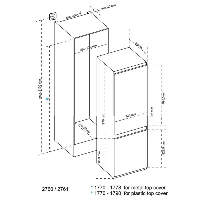 Built-in refrigerator with freezer Sharp SJ-BE250T0XS, 251 l, E, Yes, Static