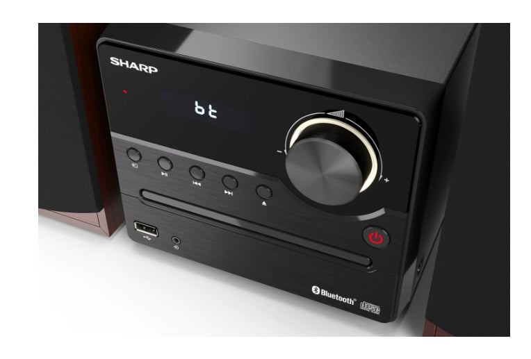 Sharp Audio Systems XL-B512(BR), HI-FI MICRO SYSTEM, 45W total max power output, FM PLL tuner, Bluetooth v5.0, CD player, USB playback, 3.5mm Aux-in / line-in, wooden speaker, Brown