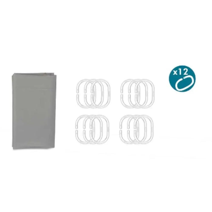 Shower Curtain Berilo Grey Polyethylene EVA 180 x 180 cm (12 Units) - Баня<<<Дом Градина<<<BigBuy&&&Завеси и