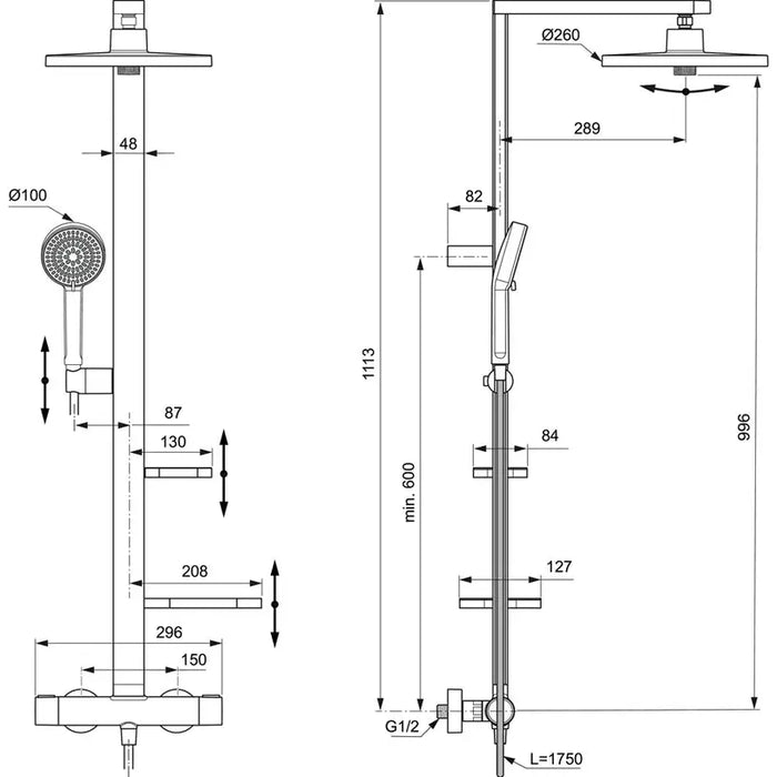 SHOWER SYSTEM THERMOSTAT CERATHERM ALU+ IDEALSTANDARD BD583RO - Душ системи колони<<<Смесители и