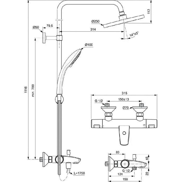 SHOWER SYSTEM THERMOSTAT CERATHERM T25 IDEALSTANDARD A7629AA - Душ системи колони<<<Смесители и