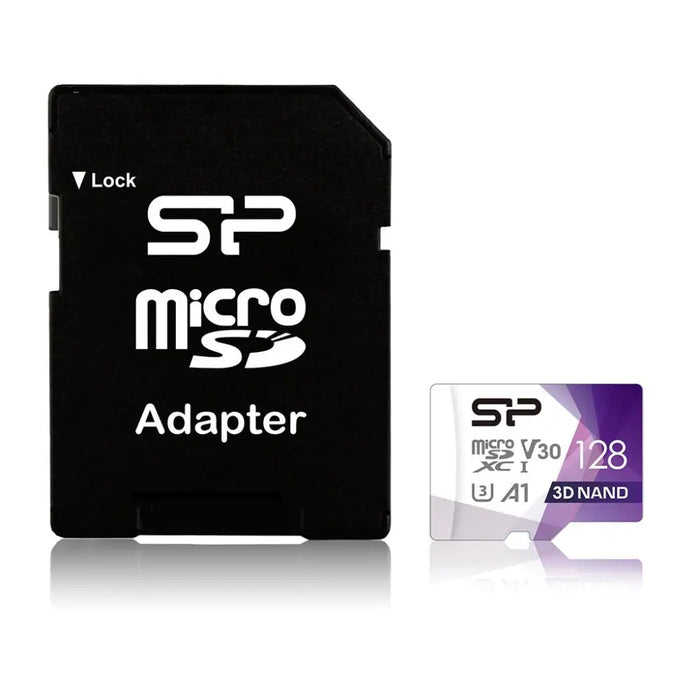 SILICON POWER memory card Micro SDXC 128GB UHS-I U3 V30 +adapter up to 100MB/s - Памети